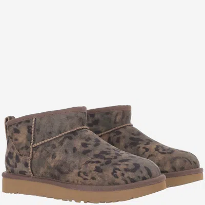 Ugg Classic Ultra Mini Leopard-print Ankle Boots In Brown