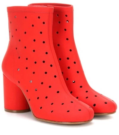 Maison Margiela Perforated Leather Ankle Boots In Red