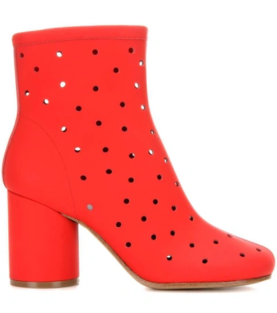 Shop Maison Margiela Perforated Leather Ankle Boots