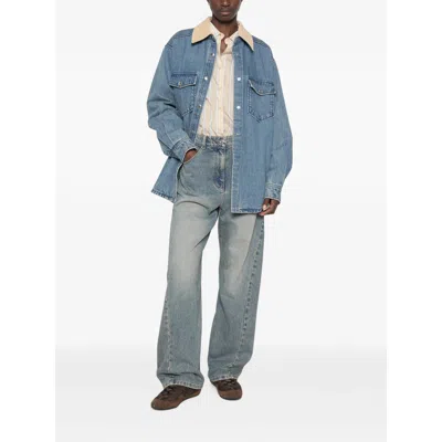 System Corduroy-collar Chest-pocket Denim Jacket In Blue