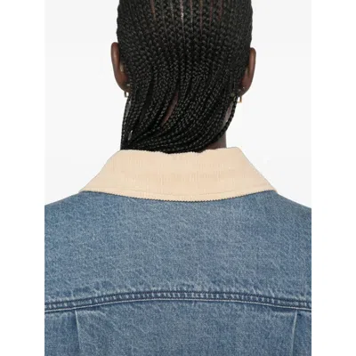 System Corduroy-collar Chest-pocket Denim Jacket In Blue