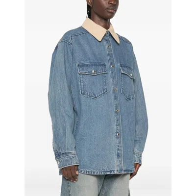 System Corduroy-collar Chest-pocket Denim Jacket In Blue
