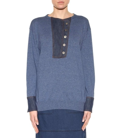 Shop Stella Mccartney Denim-trimmed Sweater In Blue