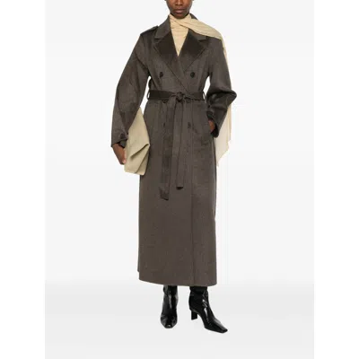 The Dynamis Studio Double-breasted Belted Coat In Brown