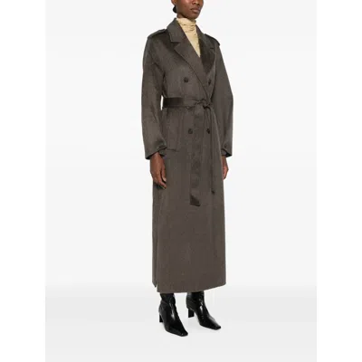 The Dynamis Studio Double-breasted Belted Coat In Brown
