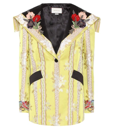 Shop Gucci Embellished Cotton And Silk Jacket In Yellow