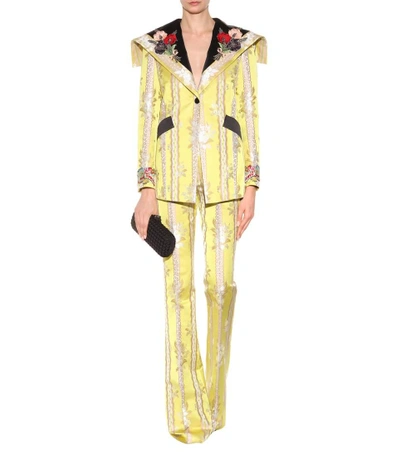 Shop Gucci Embellished Cotton And Silk Jacket In Yellow
