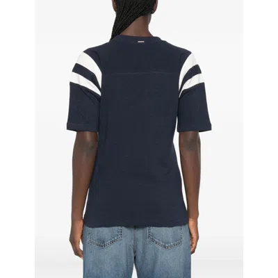 System Logo-print Striped-sleeve T-shirt In Blue
