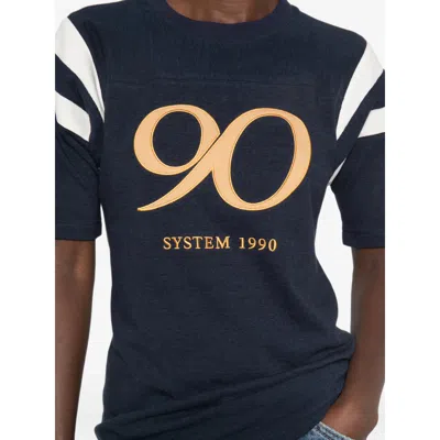 System Logo-print Striped-sleeve T-shirt In Blue