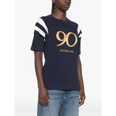 System Logo-print Striped-sleeve T-shirt In Blue