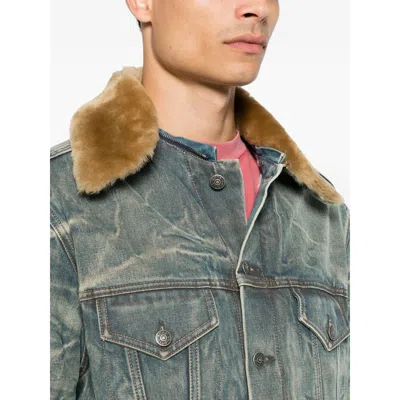 Acne Studios Shearling Collar Denim Jacket In Multi