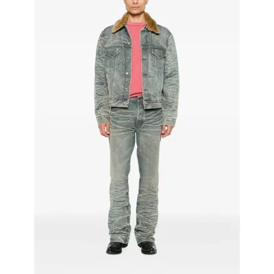 Acne Studios Shearling Collar Denim Jacket In Multi