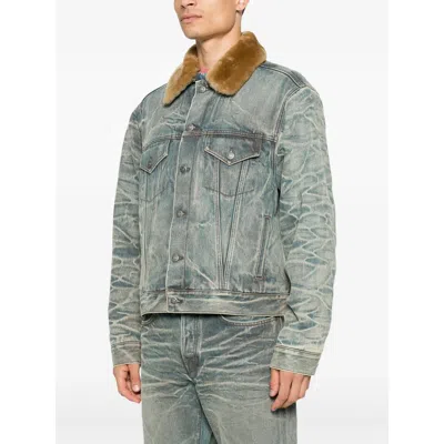 Acne Studios Shearling Collar Denim Jacket In Multi