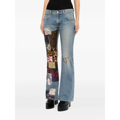 Junya Watanabe Patchwork Distressed Jeans In Blue
