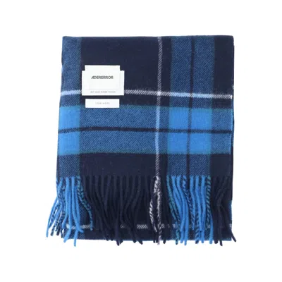 Ader Error Wool Scarf With Statement Logo Aesthetic In Blue