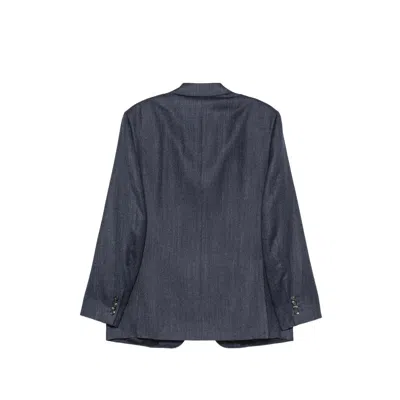 Canali Herringbone-pattern Notch-lapels Jacket In Blue