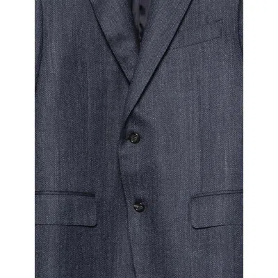 Canali Herringbone-pattern Notch-lapels Jacket In Blue