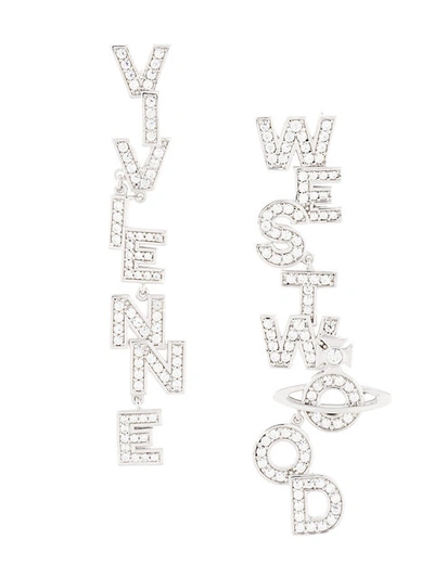 Vivienne Westwood 'soho' Large Letter Stud Drop Earrings In Metallic