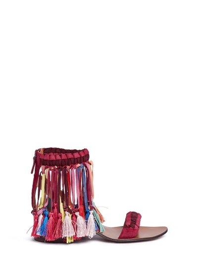 Shop Chloé 'marvin' Tassel Woven Suede Sandals
