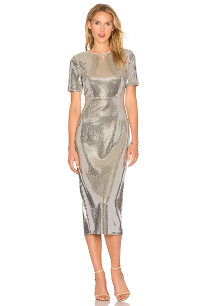 Diane Von Furstenberg Short Sleeve Tailored Sequin Bodycon Dress In Silver Nectar