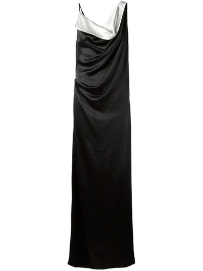 Lanvin Woman Draped Two-tone Satin Gown Black