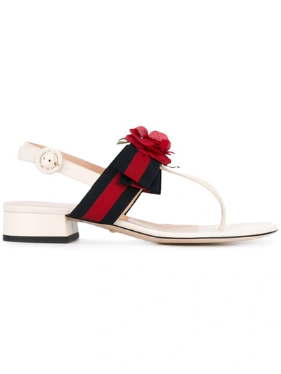 Gucci Web And Leather Sandal In White