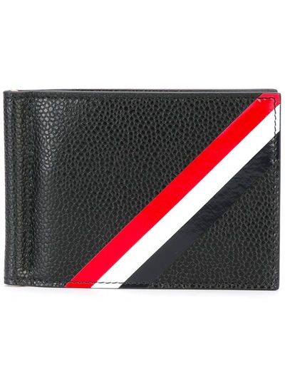 Thom Browne Diagonal Stripe Leather Card Holder In Black