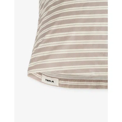Tekla Percale Cotton Pillowcase Clay Stripe In Brown