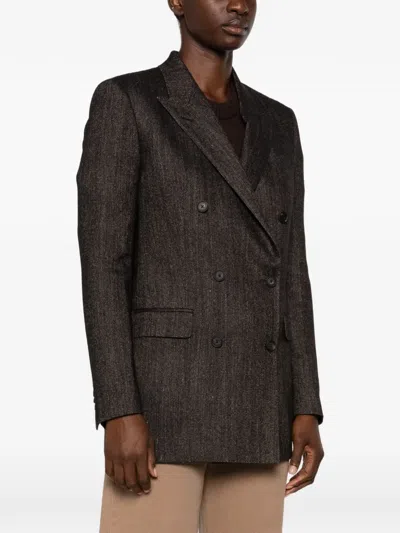 Tagliatore Doublebreasted Jacket With Herringbone Pattern In Gray