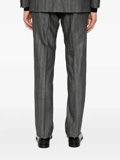 Corneliani Herringbone Double-breasted Suit In Gray