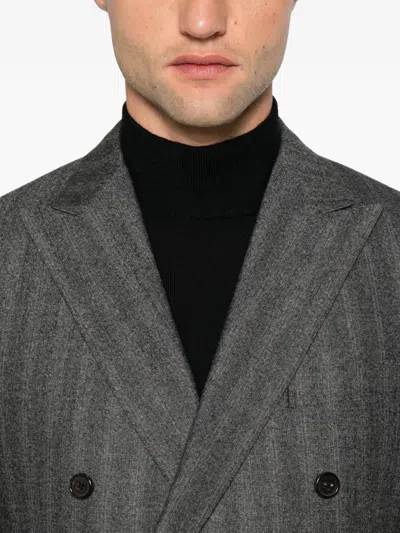 Corneliani Herringbone Double-breasted Suit In Gray