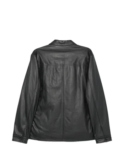 Corneliani Button-up Leather Coat In Black
