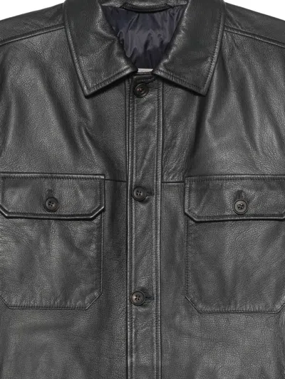 Corneliani Button-up Leather Coat In Black