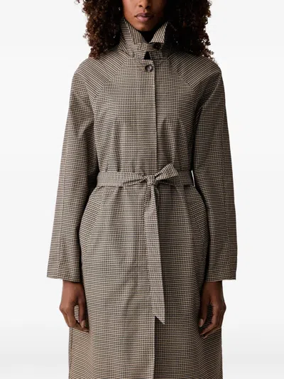 Morgan Houndstooth-pattern Belted Coat In Gray