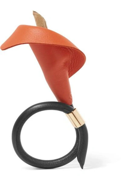 Shop Loewe Calla Gold-tone, Leather And Suede Bracelet In Orange