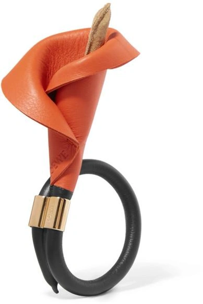 Shop Loewe Calla Gold-tone, Leather And Suede Bracelet In Orange