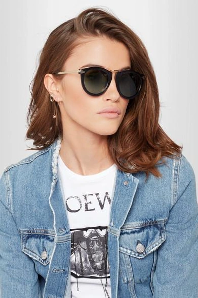 Shop Karen Walker Harvest Round-frame Acetate And Silver-tone Sunglasses In Black