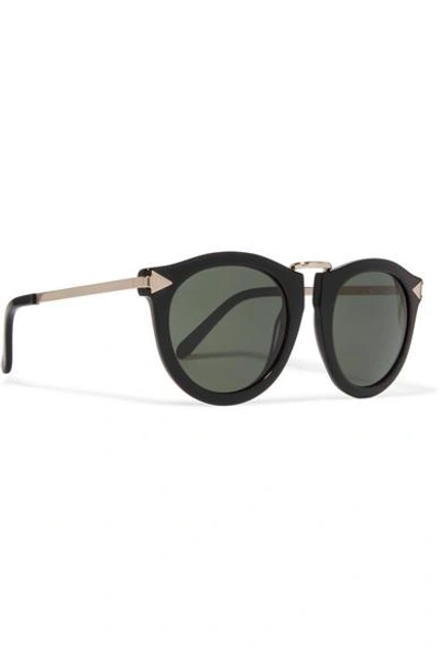 Shop Karen Walker Harvest Round-frame Acetate And Silver-tone Sunglasses In Black