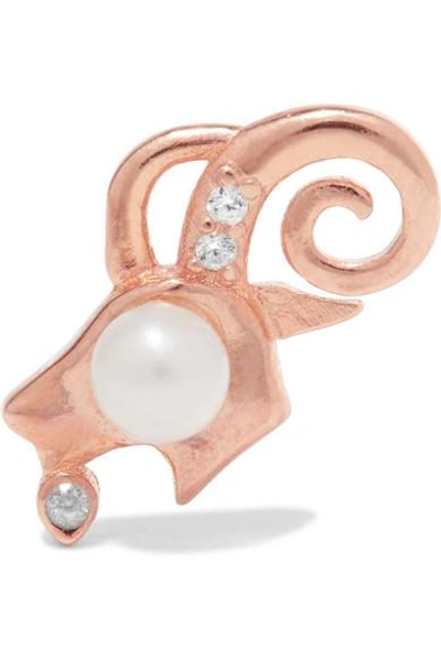 Shop Aamaya By Priyanka Capricorn Rose Gold-plated, Faux Pearl And Cubic Zirconia Earring