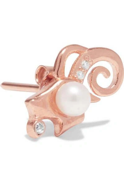 Shop Aamaya By Priyanka Capricorn Rose Gold-plated, Faux Pearl And Cubic Zirconia Earring