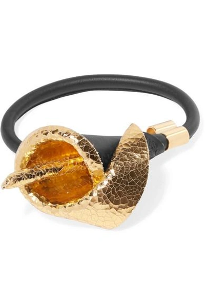 Shop Loewe Calla Gold-tone, Smooth And Cracked-leather Bracelet