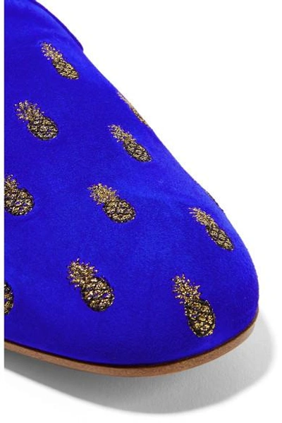 Shop Aquazzura Ananas Embroidered Suede Slippers