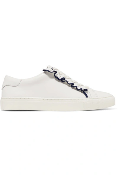 Tory Burch Ruffled Leather Sneakers In White