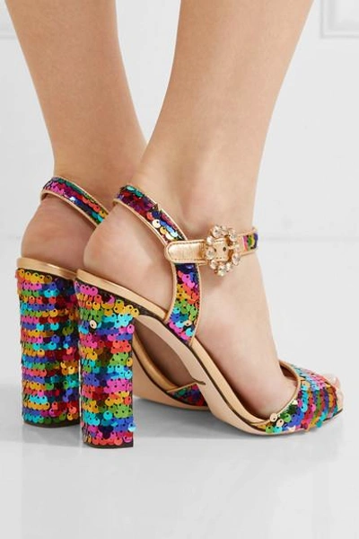 Shop Dolce & Gabbana Crystal-embellished Sequined Metallic Leather Sandals