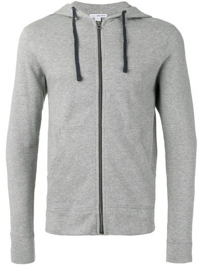 Shop James Perse Zipped Hoodie In Grey