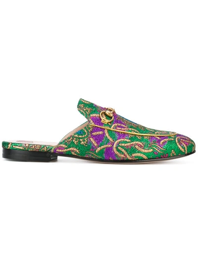 Gucci Princetown Chinoiserie Jacquard Slippers In Green Multi
