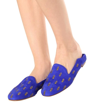 Shop Aquazzura Pineapple Suede Loafers In Blue