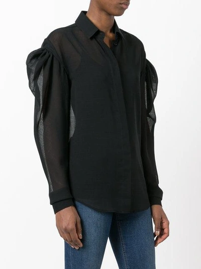 Shop Saint Laurent Sheer Drop Puff Sleeve Shirt - Black