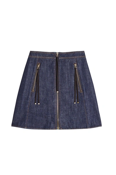 Kenzo Denim Skirt With Zippers In Blue