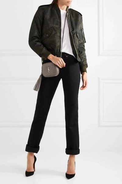 Shop Saint Laurent Monogramme Blogger Croc-effect Leather Shoulder Bag In Dark Gray